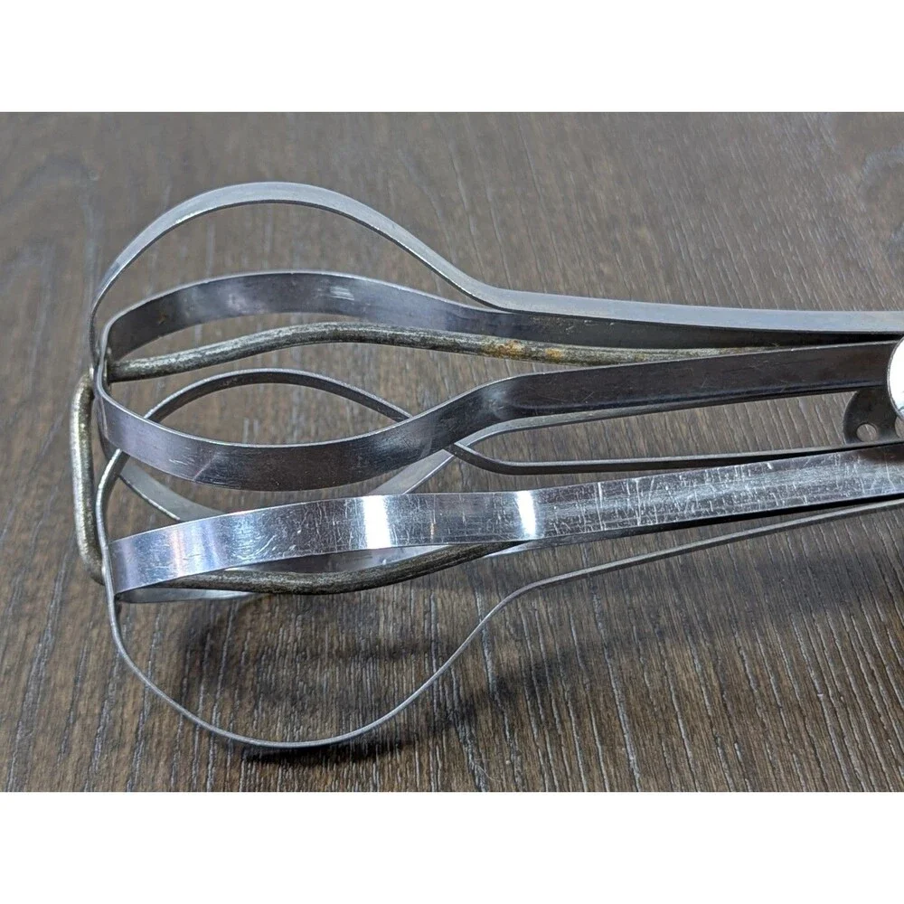 VTG A&J EKCO Hand Mixer Egg Beater Made in USA Wood Handle 12in Stainless Steel